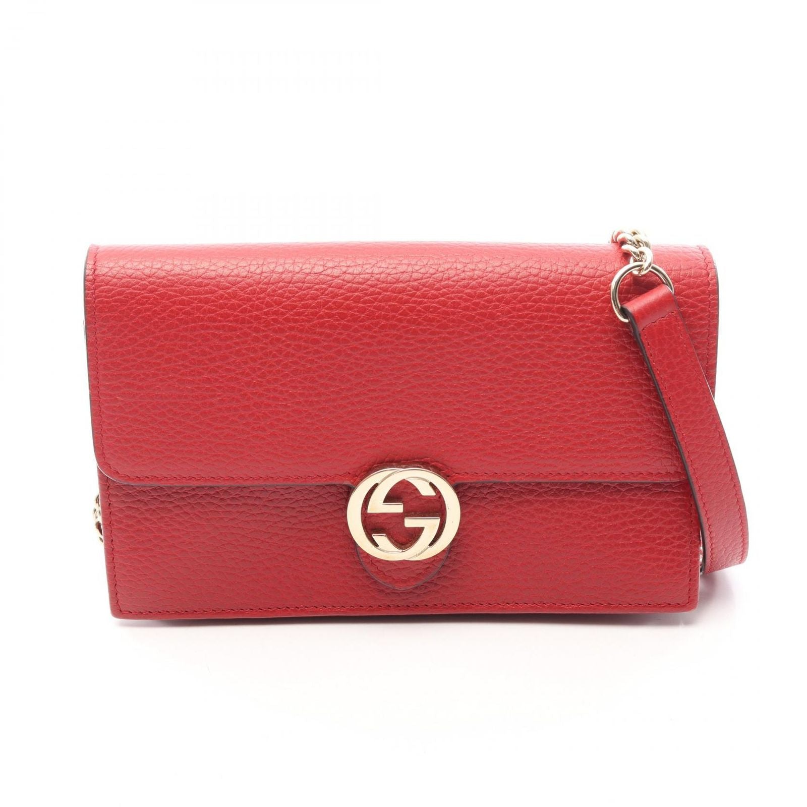 Gucci Shoulder Bag Interlocking Red Leather Chain Wallet