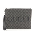 Gucci Clutch GG Supreme Gray Black Canvas Leather