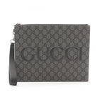 Gucci Clutch GG Supreme Gray Black Canvas Leather