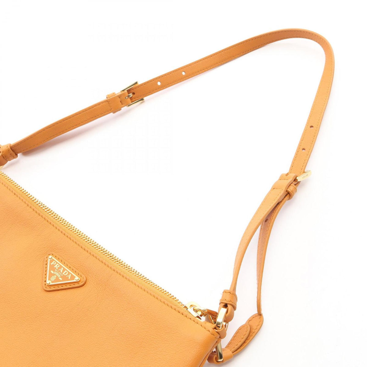 Prada Shoulder Bag Soft Grain Orange Leather Triangle Logo — view 6
