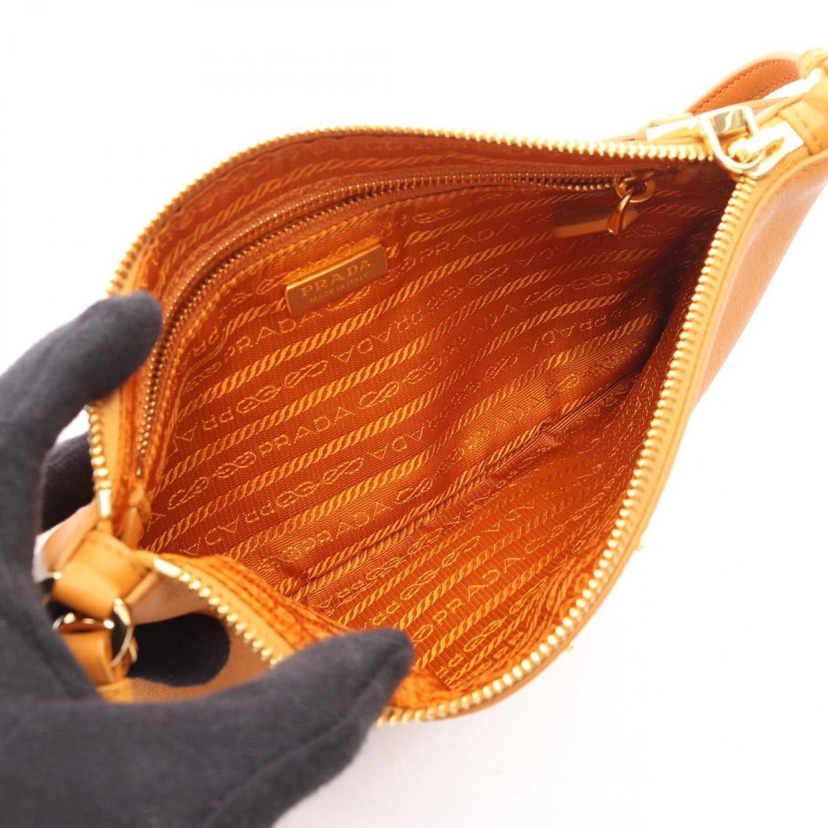 Prada Shoulder Bag Soft Grain Orange Leather Triangle Logo — view 3