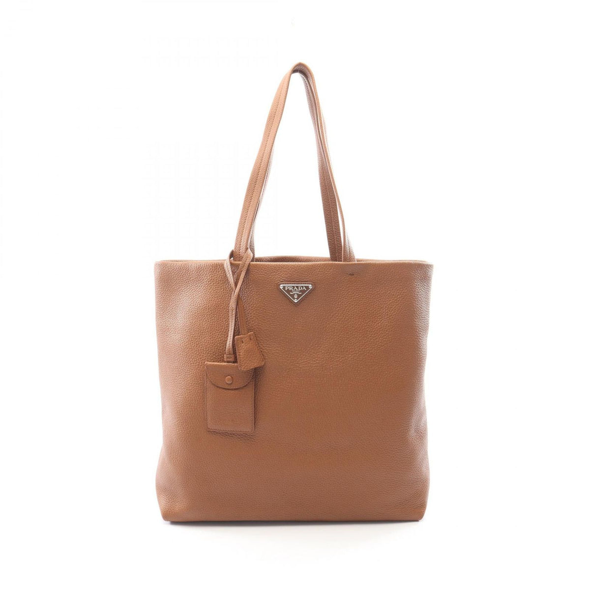 Prada Tote Bag Triangle Logo Brown Leather