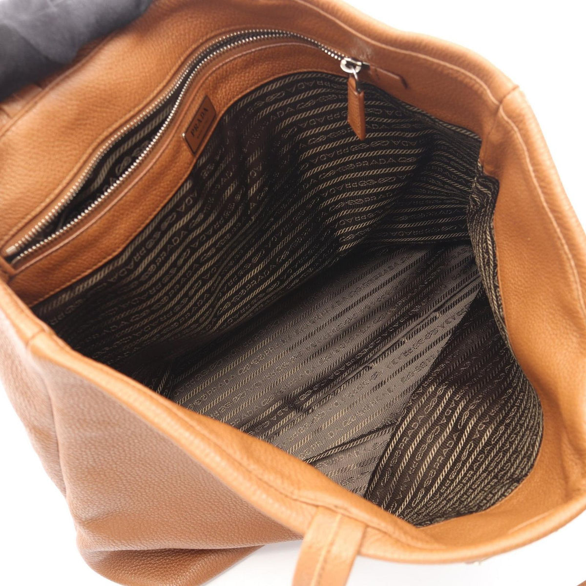 Prada Tote Bag Triangle Logo Brown Leather — view 3