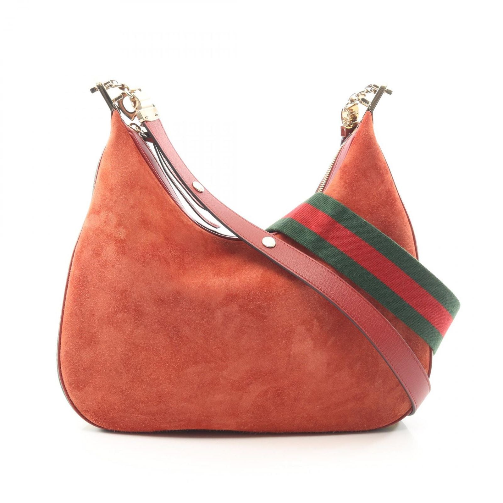 Gucci Shoulder Bag Attache 2-Way Red Green Yellow Suede Leather