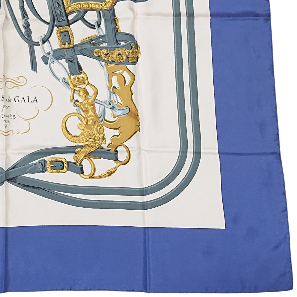 Hermes Carre 90 Brides de Gala Briddegara Silk Scarf Blue — view 3