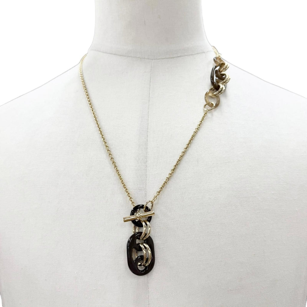 Hermes Pendant PM Buffalo Horn Chain Necklace Gold Brown — view 2