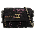 Chanel CC Logo Mini Quilted Denim Leather Chain Fringe Shoulder Bag Black
