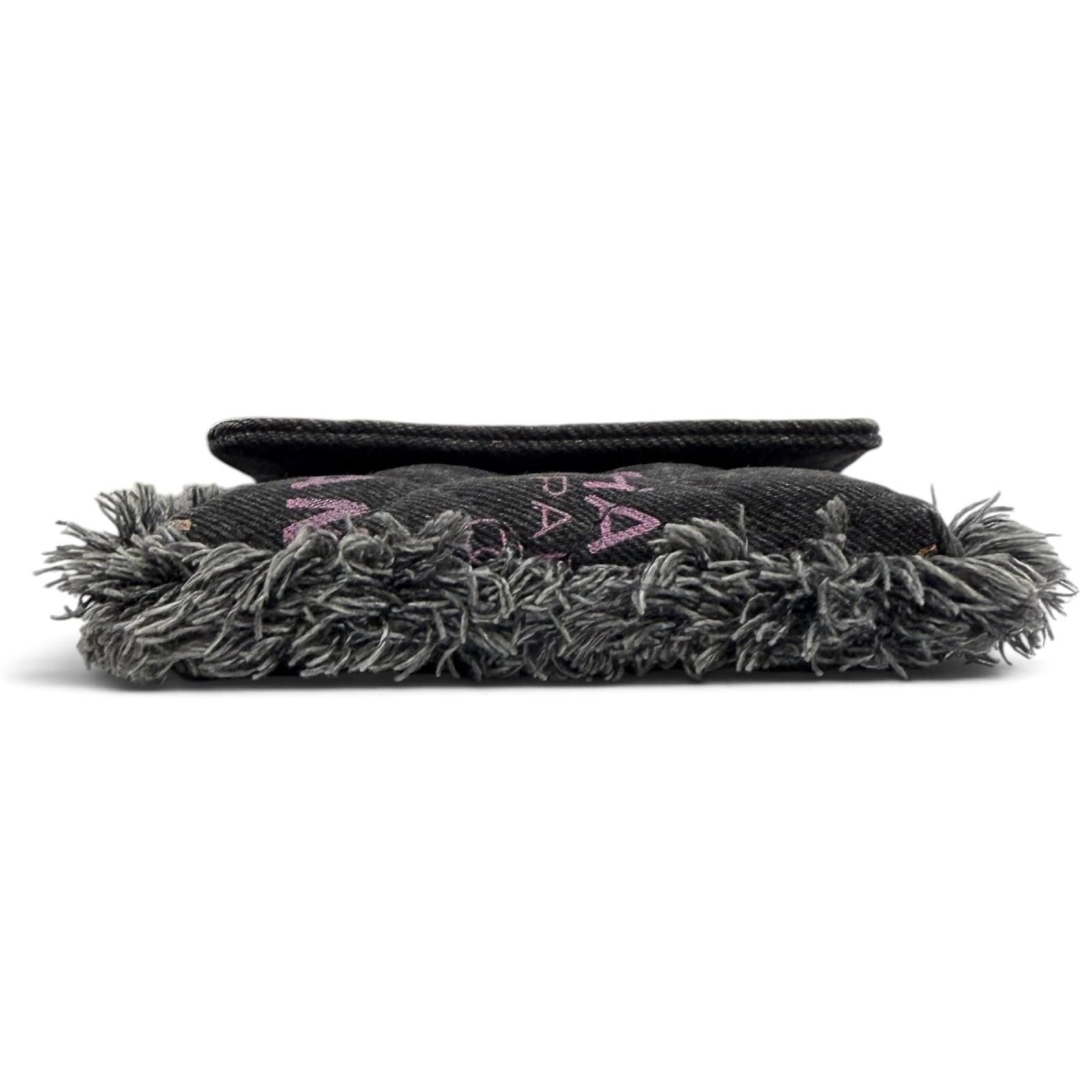 Chanel CC Logo Mini Quilted Denim Leather Chain Fringe Shoulder Bag Black — view 6