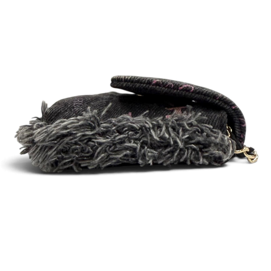 Chanel CC Logo Mini Quilted Denim Leather Chain Fringe Shoulder Bag Black — view 5