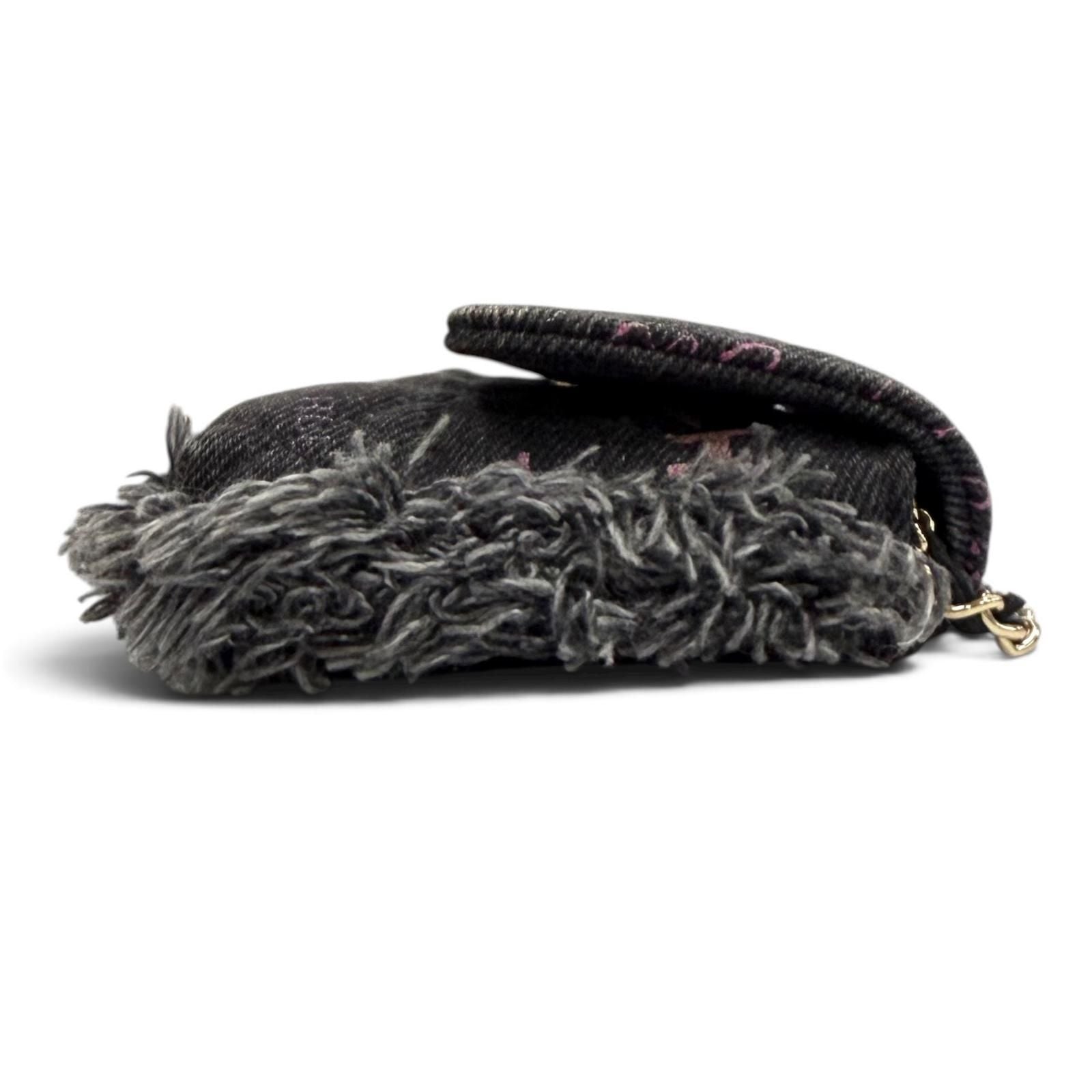 Chanel CC Logo Mini Quilted Denim Leather Chain Fringe Shoulder Bag Black — view 5