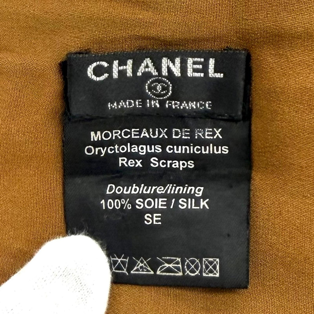 Chanel Vintage Lining 100% Silk Rex Fur Tippet Shawl Brown Scarf — view 8
