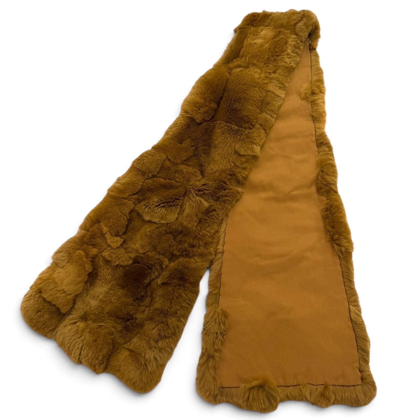 Chanel Vintage Lining 100% Silk Rex Fur Tippet Shawl Brown Scarf — view 5