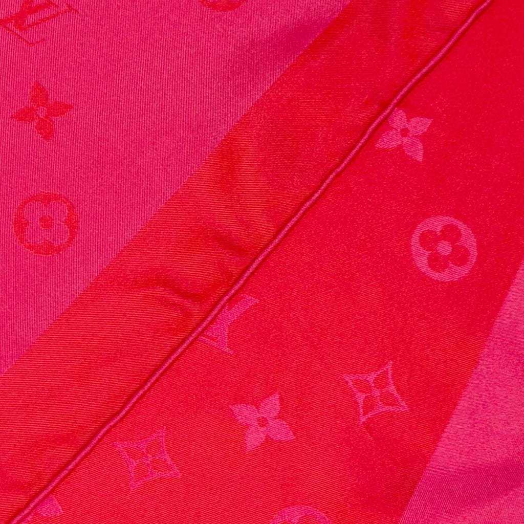 Louis Vuitton Echarpe Capri 100% Silk Monogram Mini Fringe Shawl Scarf Pink — view 3