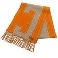 Hermes Scarf Cles de Cashmere Beige Orange Leather Logo Patch Fringe