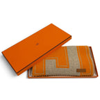 Hermes Scarf Cles de Cashmere Beige Orange Leather Logo Patch Fringe — view 2