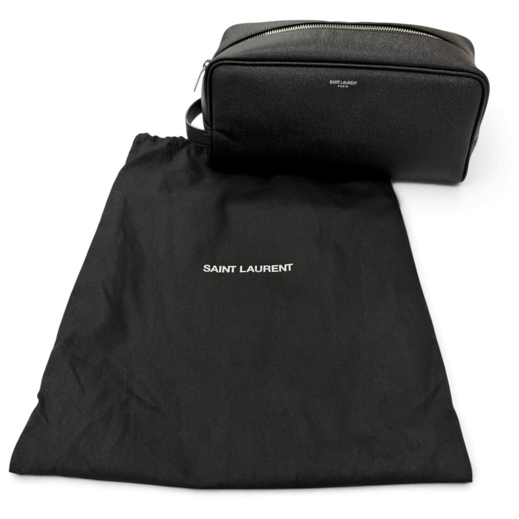 Saint Laurent Paris Grain Calfskin Logo Travel Pouch Clutch Black — view 2