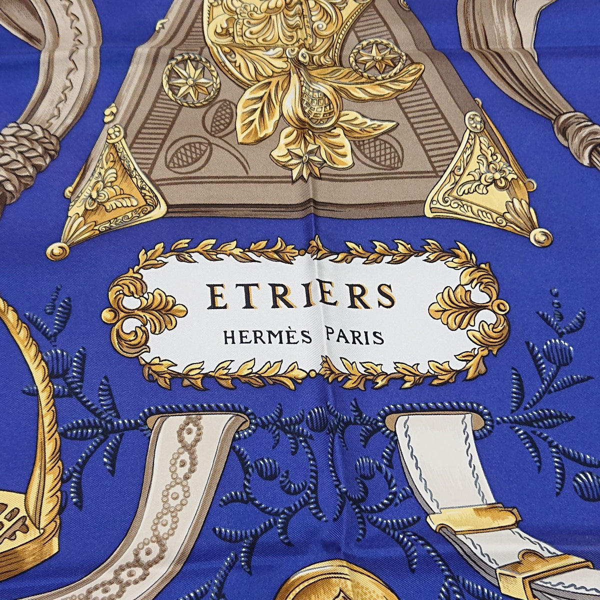 Hermes Carre 90 Etriers Silk Scarf Blue — view 7