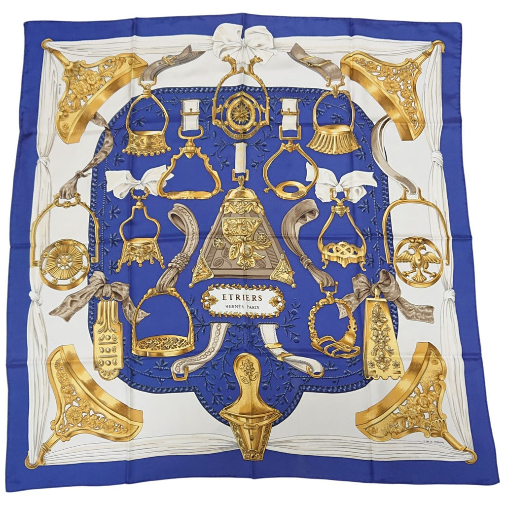 Hermes Carre 90 Etriers Silk Scarf Blue