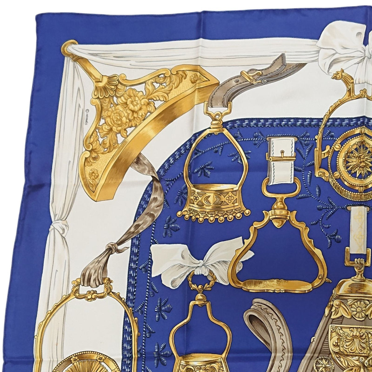 Hermes Carre 90 Etriers Silk Scarf Blue — view 5