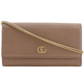 Gucci GG Marmont Calfskin Beige Chain Wallet Shoulder Bag