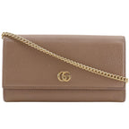Gucci GG Marmont Calfskin Beige Chain Wallet Shoulder Bag