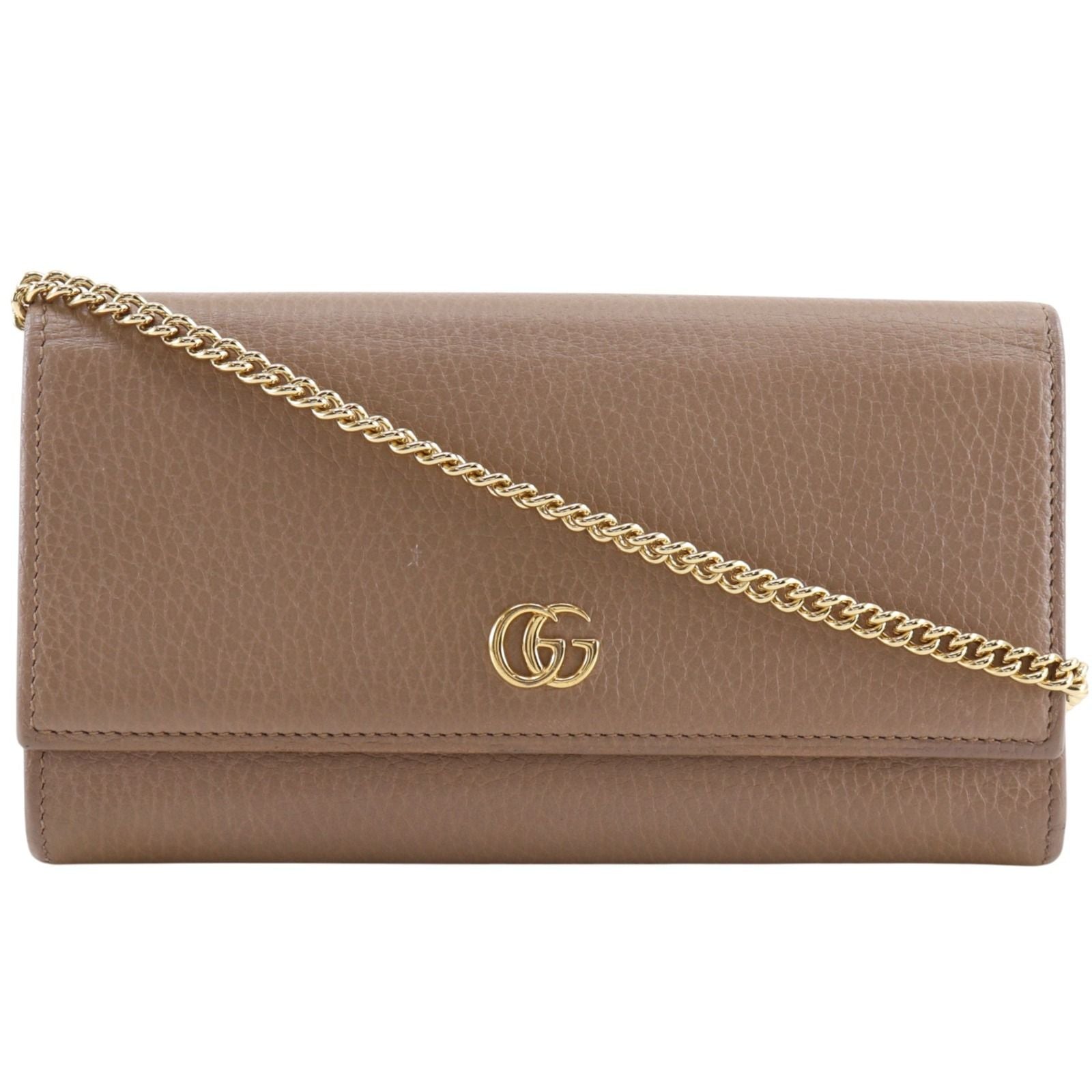 Gucci GG Marmont Calfskin Beige Chain Wallet Shoulder Bag