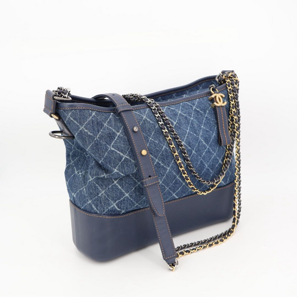 Chanel Gabriel Denim x leather Chain Shoulder Bag Blue Gold