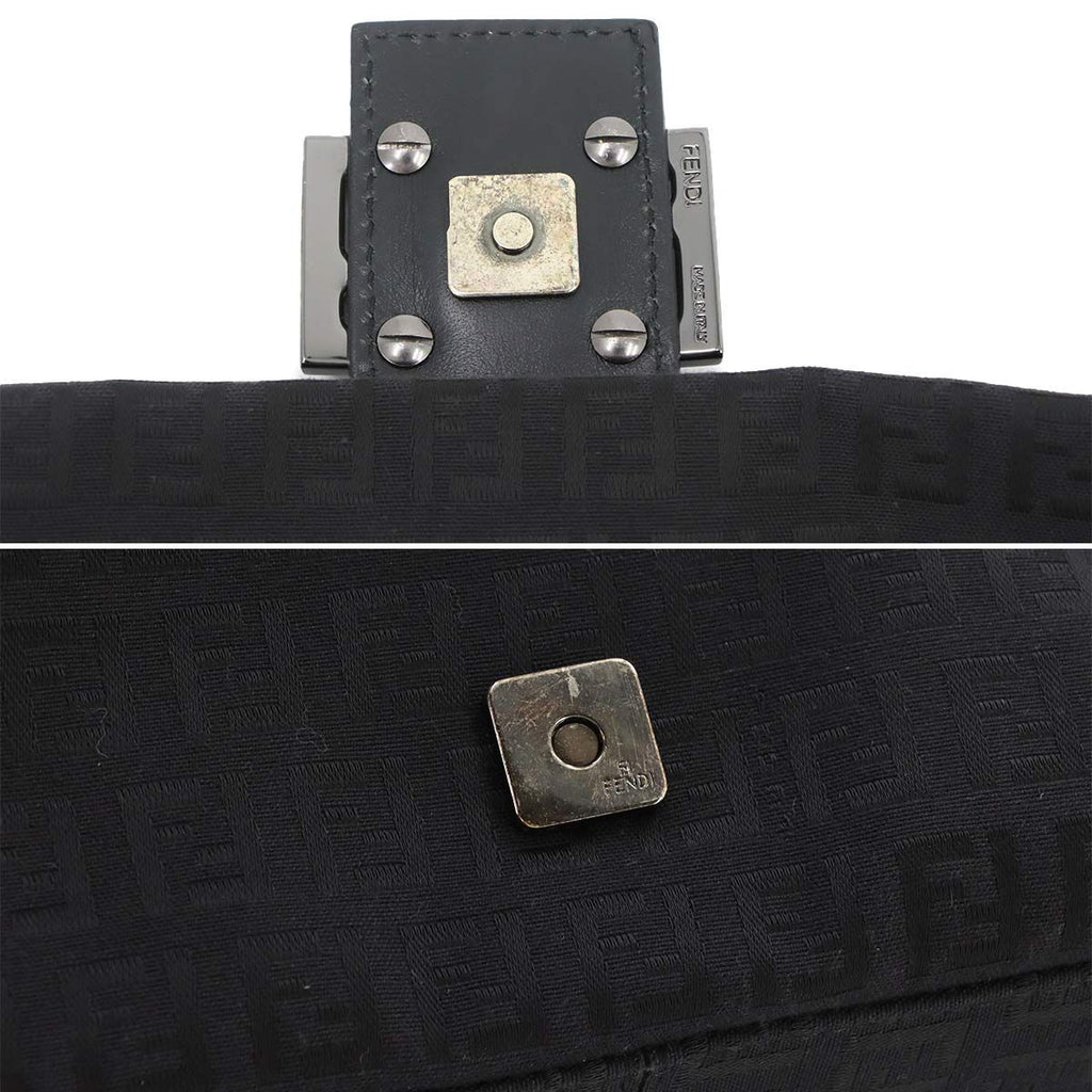 Fendi Zucchino Mamma Bucket Shoulder Bag Canvas Black Gunmetal — view 8