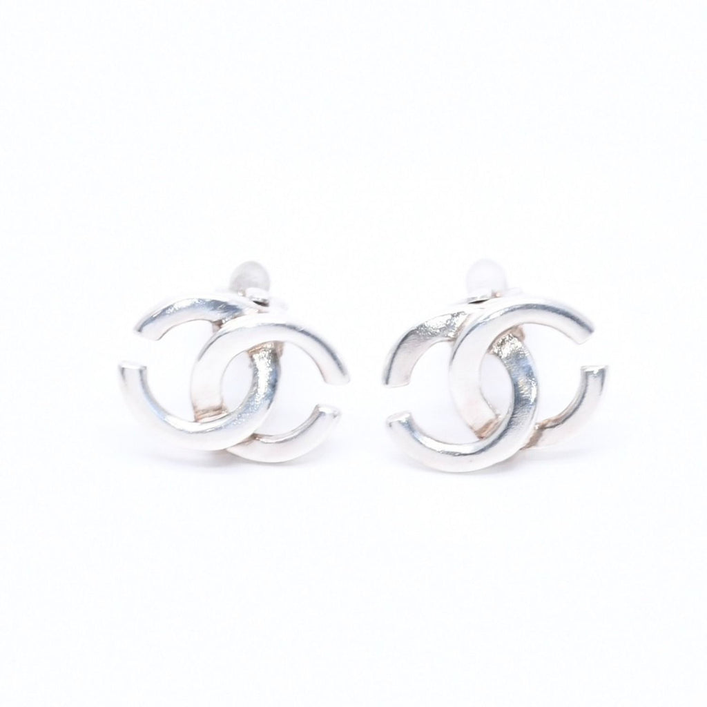 Chanel Vintage CC Logo Earrings 01 Metal Silver