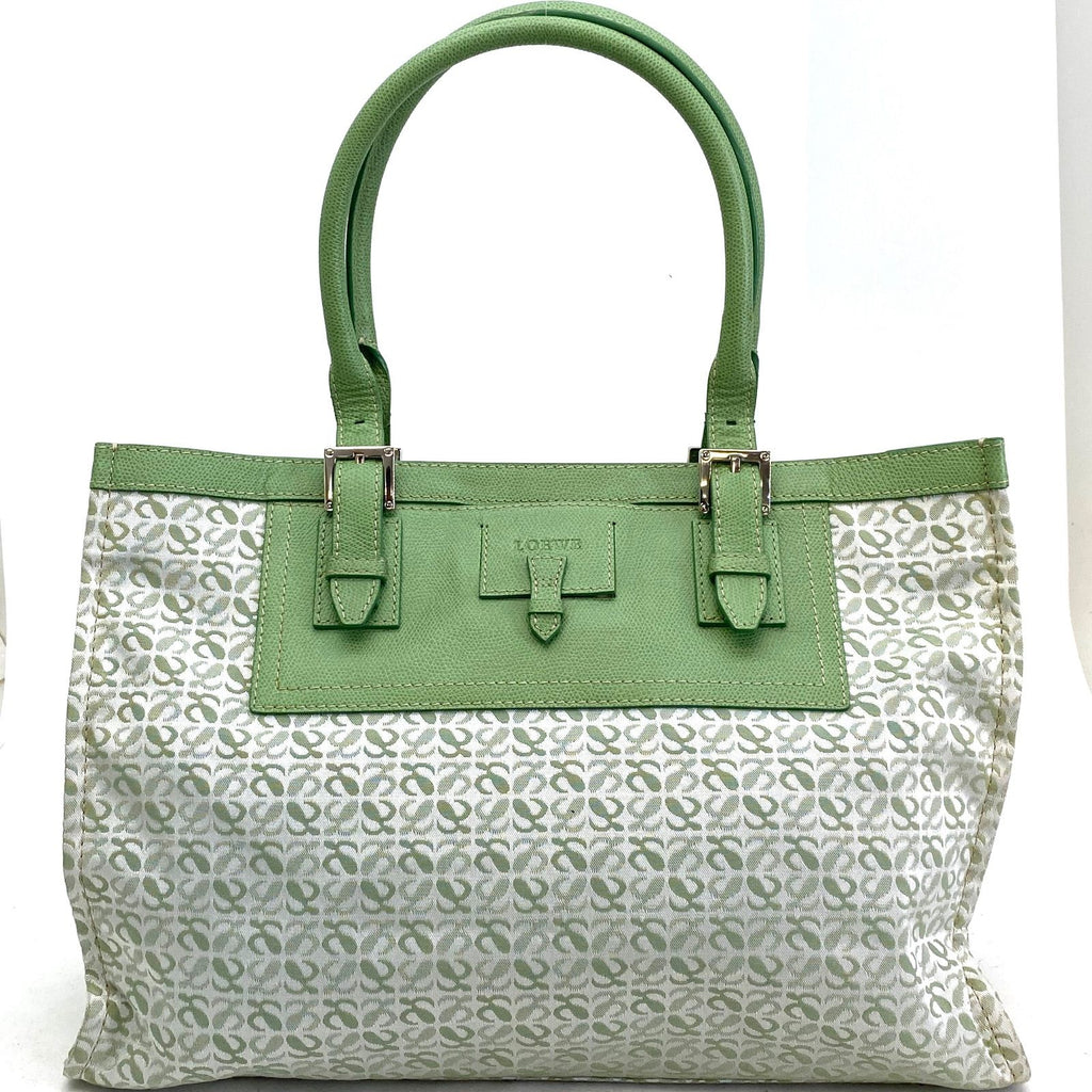 Loewe Tote Bag Anagram All Over Pattern Monogram Leather Canvas Green