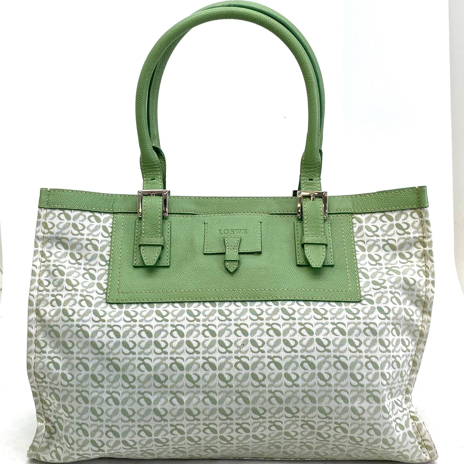 Loewe Tote Bag Anagram All Over Pattern Monogram Leather Canvas Green