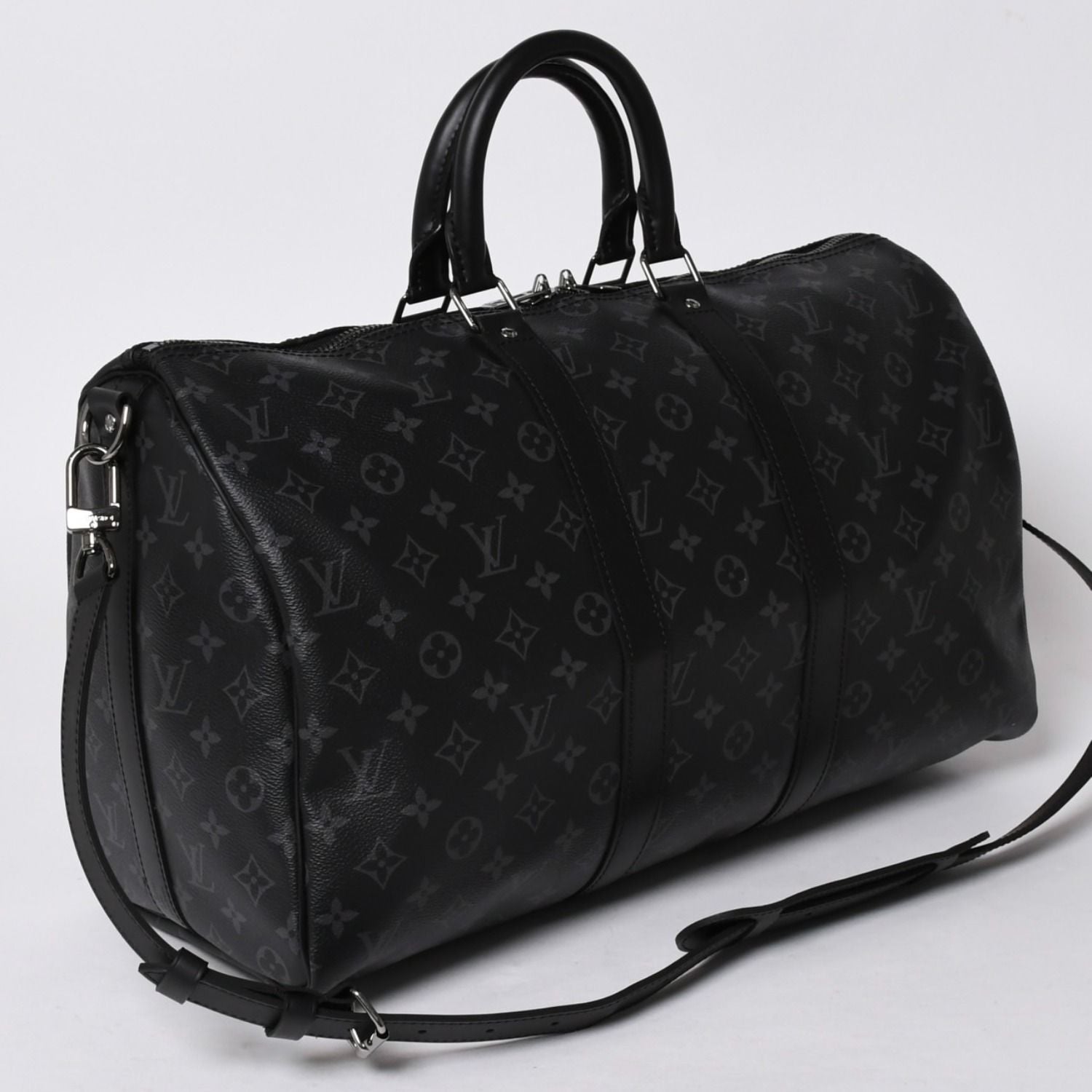 Louis Vuitton Keepall Bandouliere 45 Monogram Eclipse Canvas Black Leather — view 3