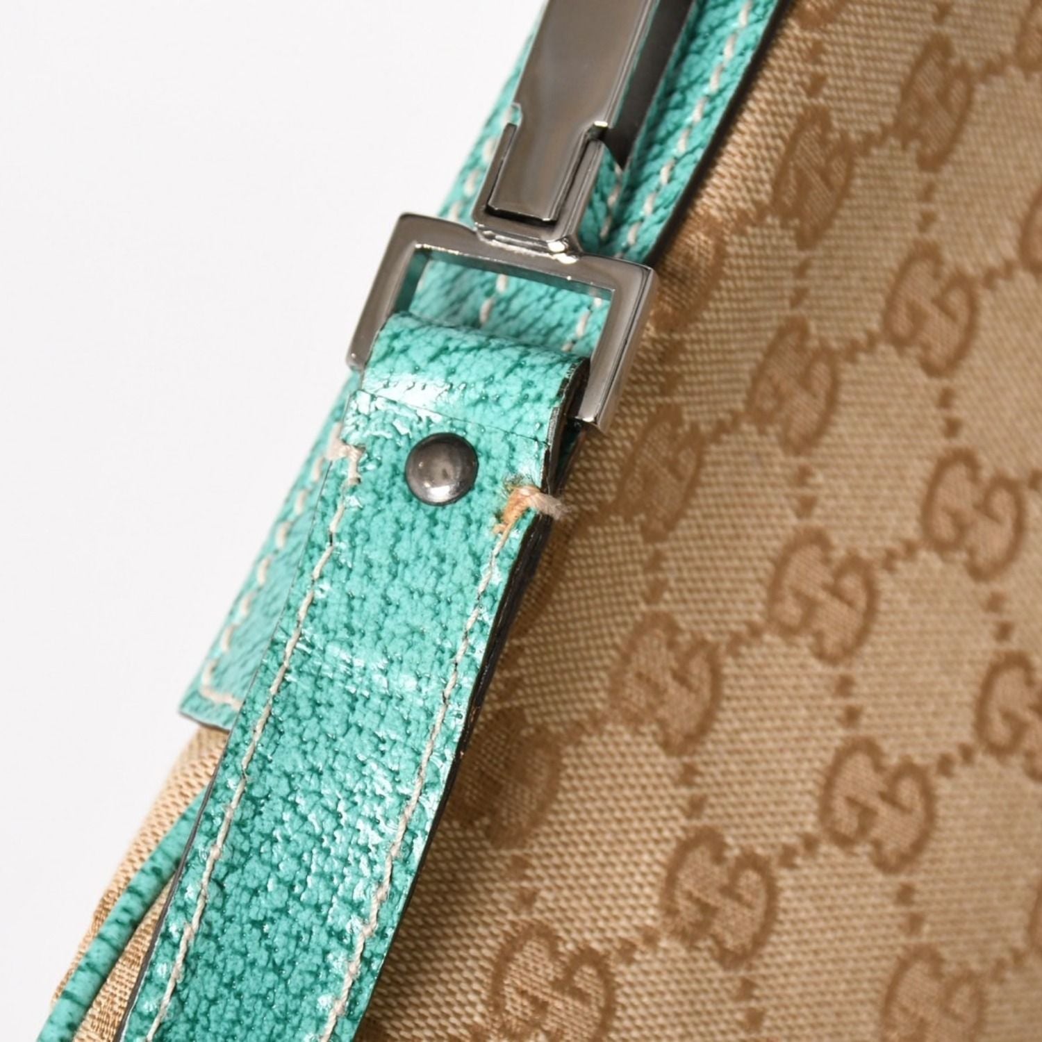 Gucci Square Shape Messenger Bag GG Pattern Beige Turquoise Blue Black Metal — view 7