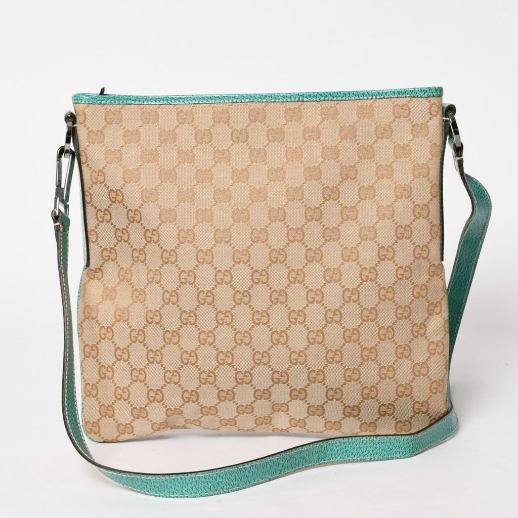Gucci Square Shape Messenger Bag GG Pattern Beige Turquoise Blue Black Metal