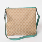 Gucci Square Shape Messenger Bag GG Pattern Beige Turquoise Blue Black Metal
