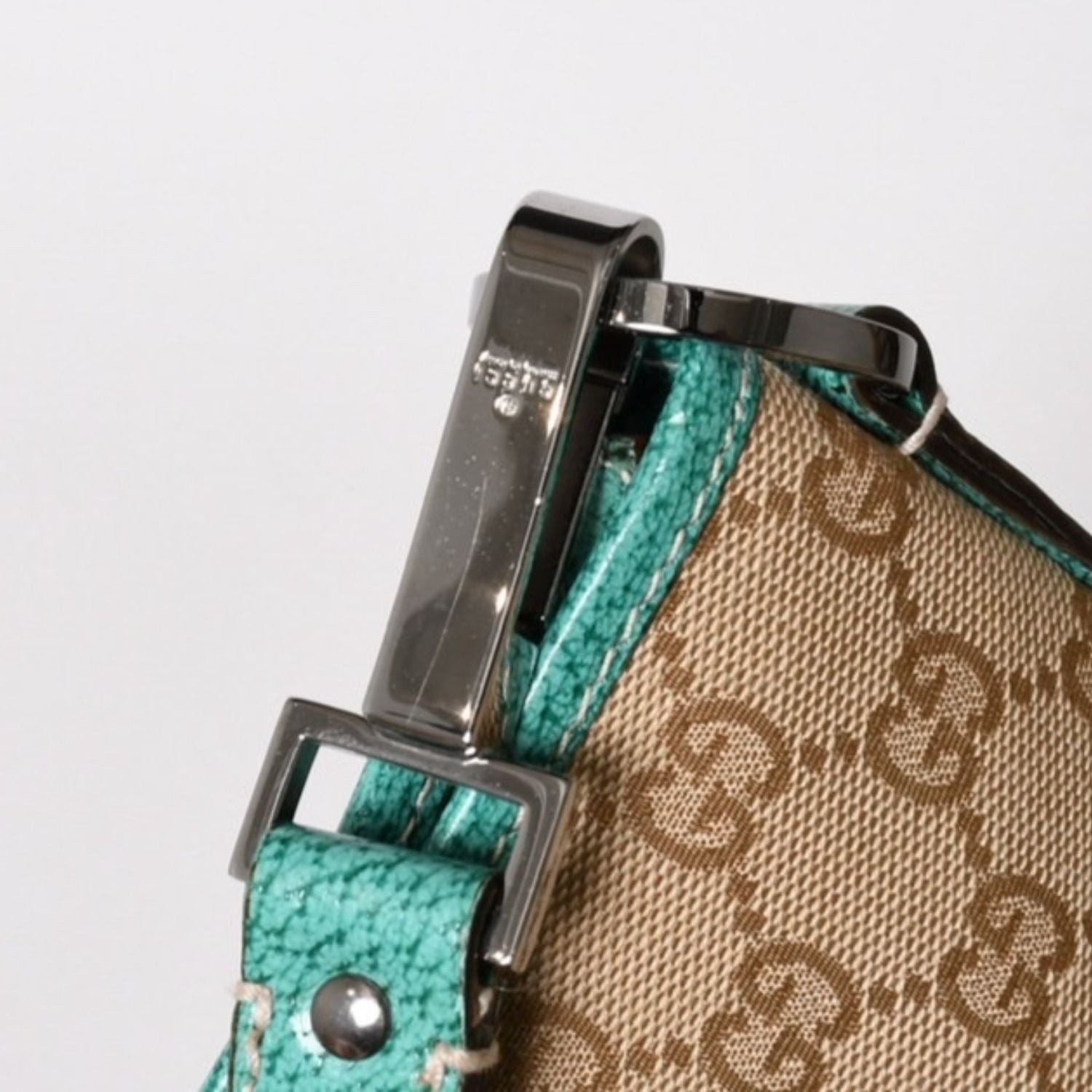 Gucci Square Shape Messenger Bag GG Pattern Beige Turquoise Blue Black Metal — view 6
