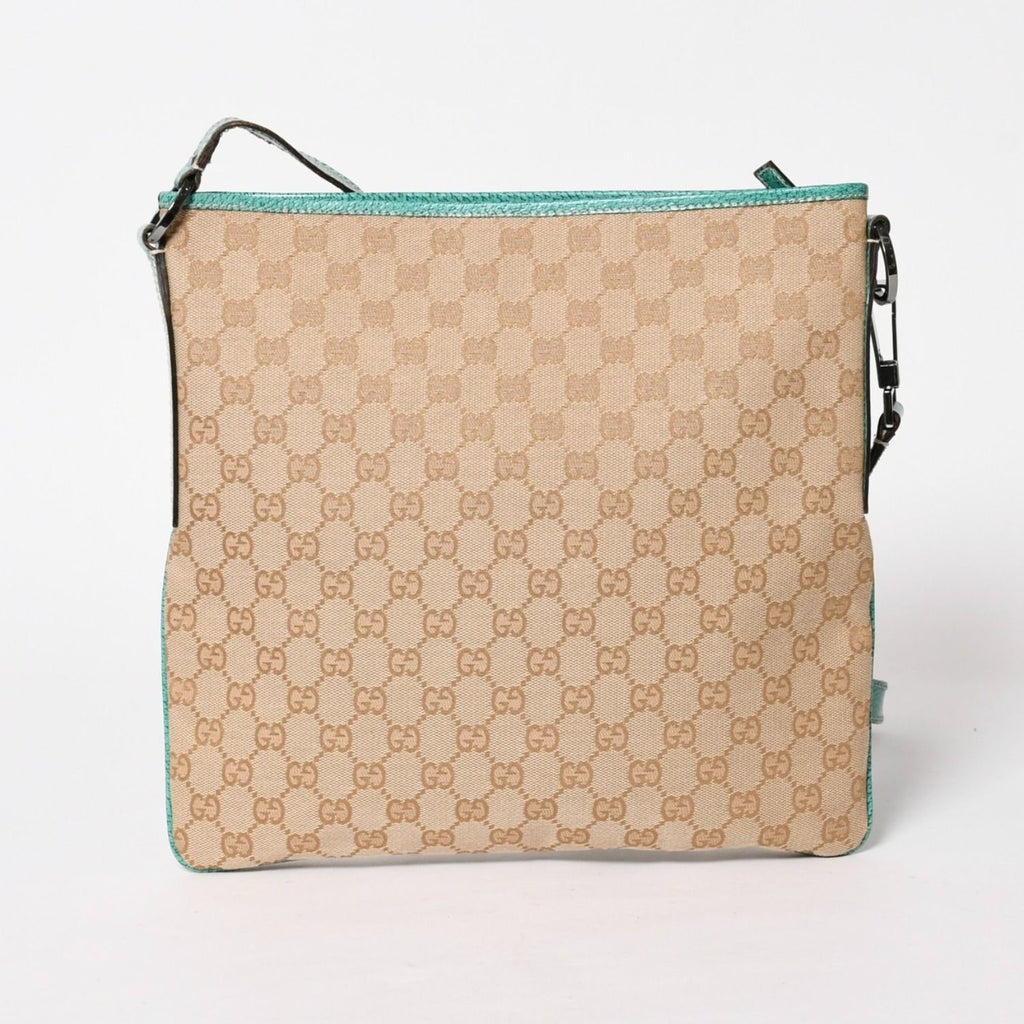 Gucci Square Shape Messenger Bag GG Pattern Beige Turquoise Blue Black Metal — view 2