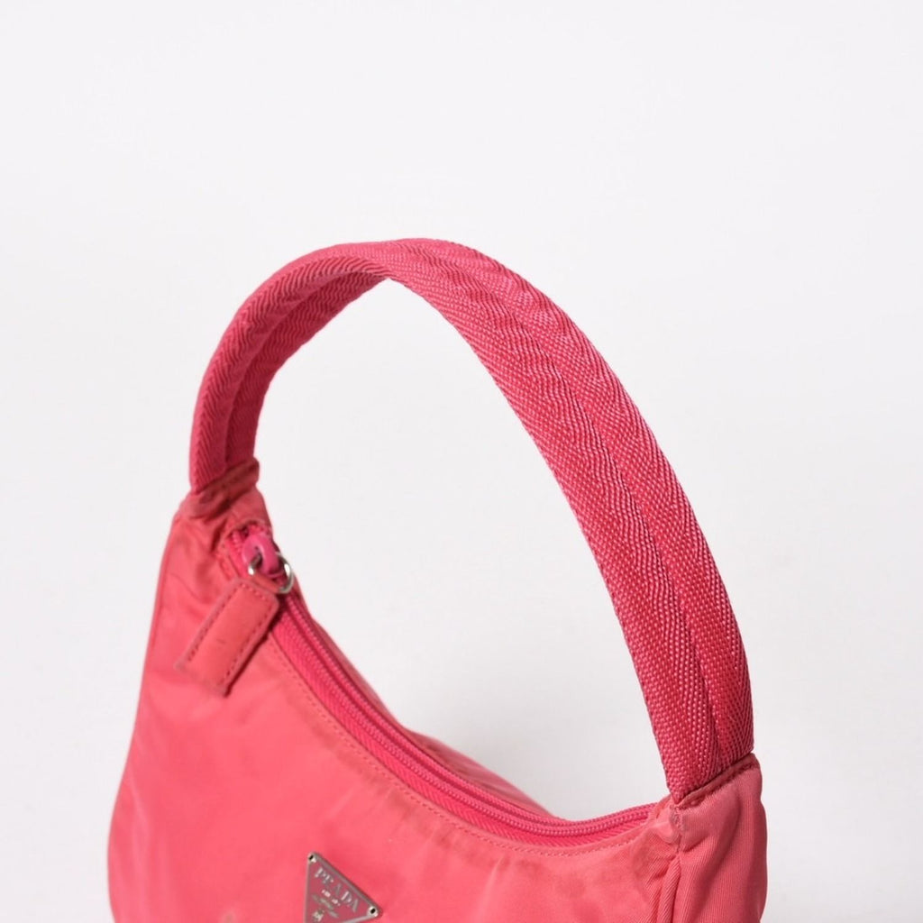 Prada Tessuto Nylon Mini Andbag Hobo Pouch Triangle Logo Pink Silver — view 5