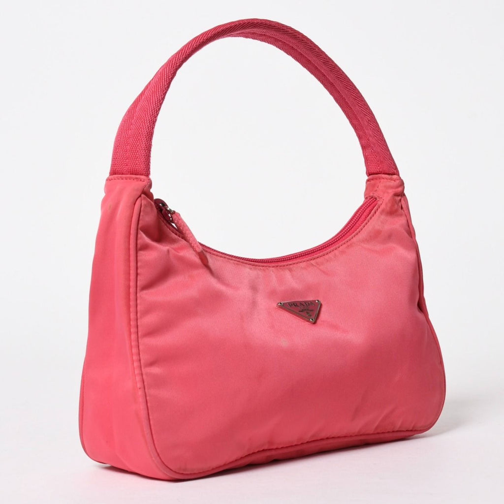 Prada Tessuto Nylon Mini Andbag Hobo Pouch Triangle Logo Pink Silver — view 3