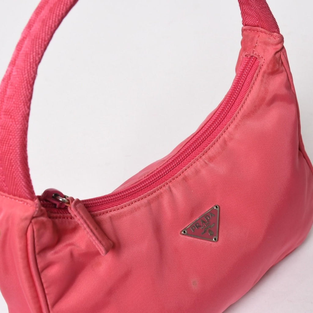 Prada Tessuto Nylon Mini Andbag Hobo Pouch Triangle Logo Pink Silver — view 6