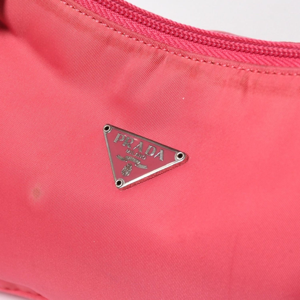 Prada Tessuto Nylon Mini Andbag Hobo Pouch Triangle Logo Pink Silver — view 8
