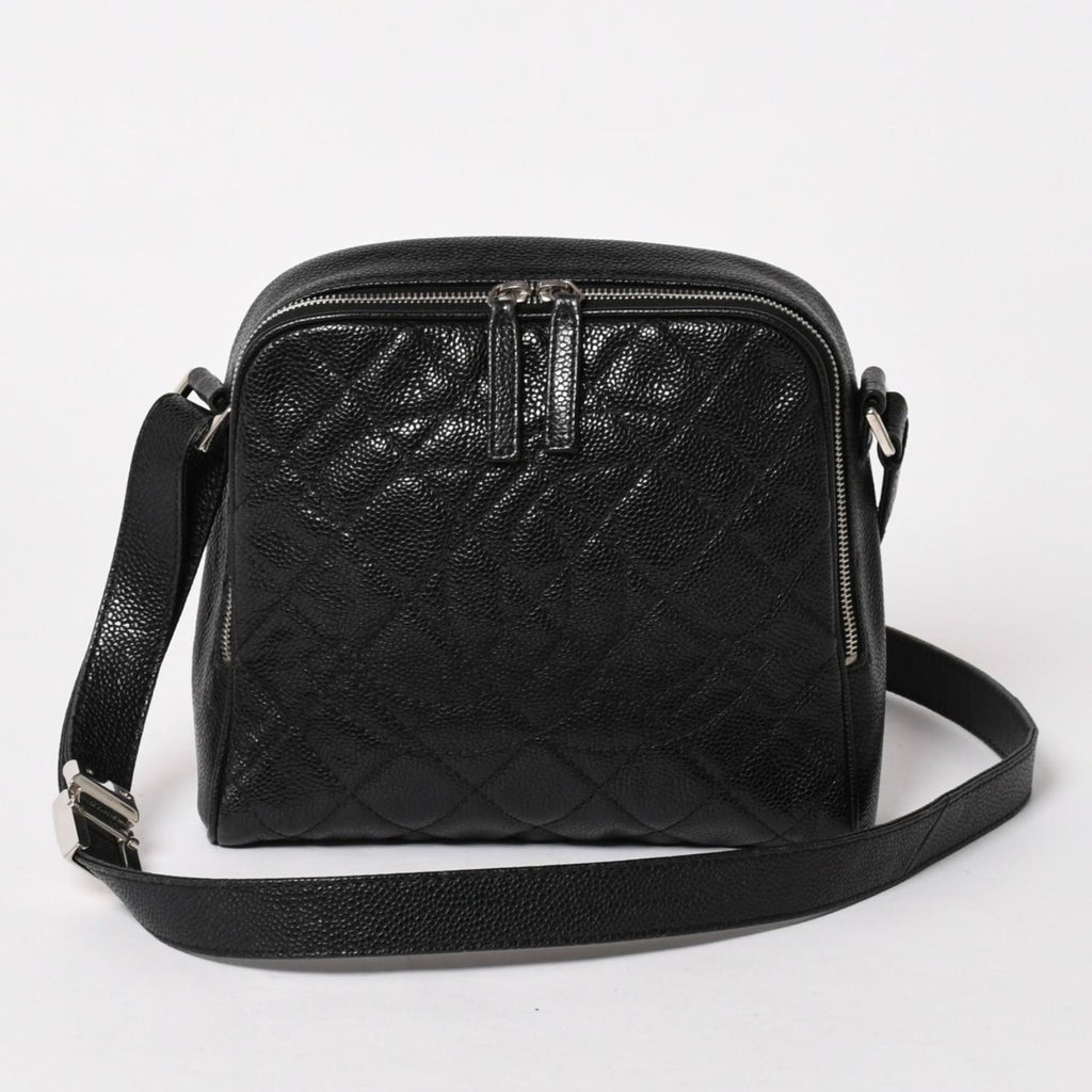 Chanel Shoulder Bag CC Logo Caviar Leather Black Silver