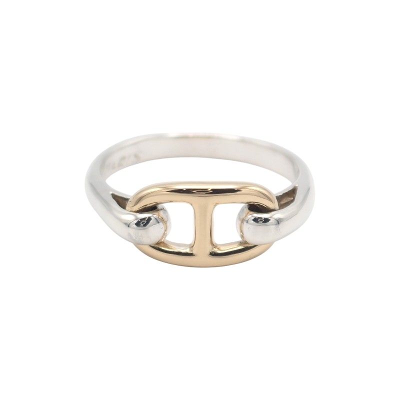 Hermes Chaine D'ancre Vintage Ring 18k Yellow Gold 925 Sterling Silver with