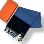 Hermes Cashmere Scarf Casaque Bicolor Black Blue