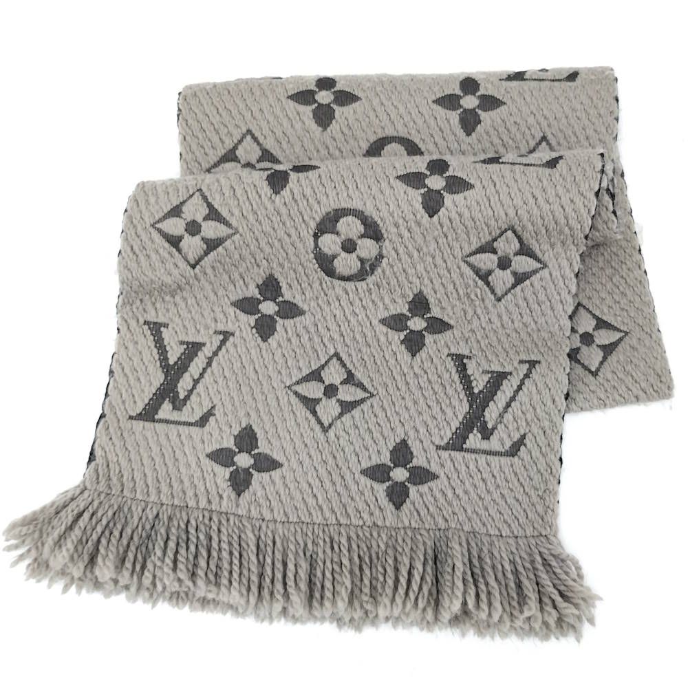 Louis Vuitton Scarf Escherve Logomania Wool Silk Light Gray