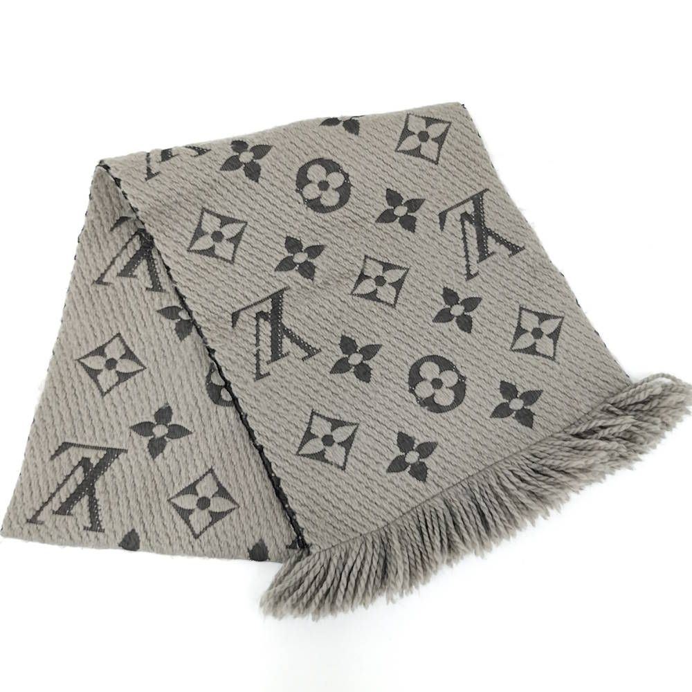 Louis Vuitton Scarf Escherve Logomania Wool Silk Light Gray — view 2