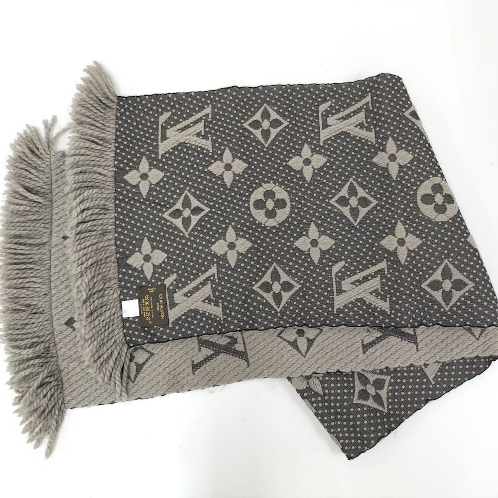 Louis Vuitton Scarf Escherve Logomania Wool Silk Light Gray — view 3