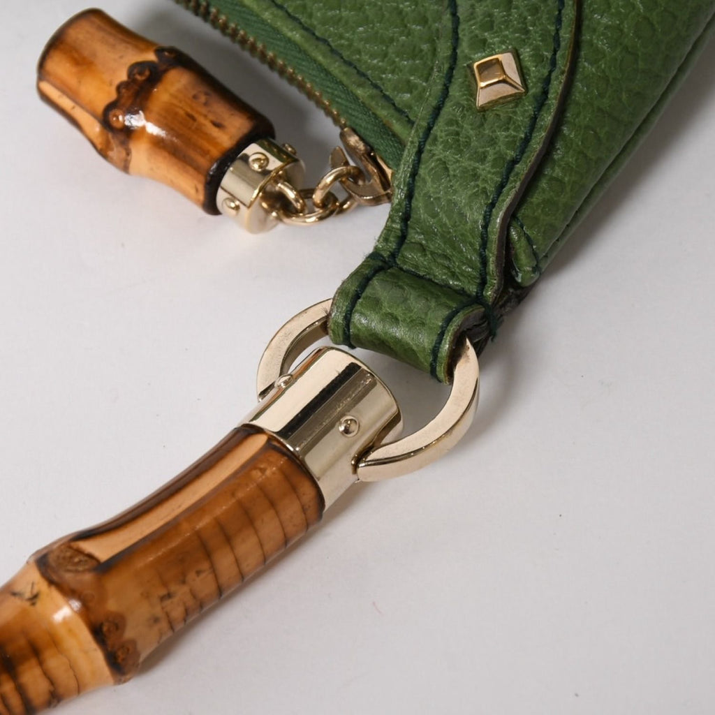 Gucci Bamboo Anita Hobo Handbag Leather Studs Green Gold — view 5