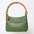 Gucci Bamboo Anita Hobo Handbag Leather Studs Green Gold
