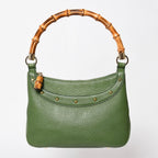 Gucci Bamboo Anita Hobo Handbag Leather Studs Green Gold